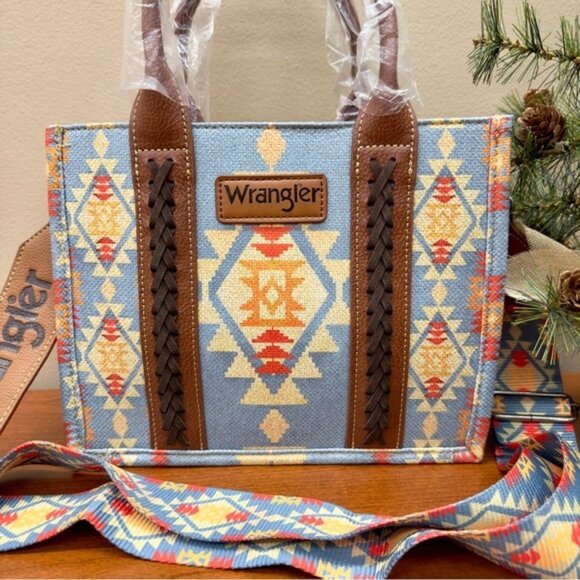NWT Wrangler Mini Tote Blue Southwestern Aztec Small Crossbody Purse Handbag - Picture 3 of 10